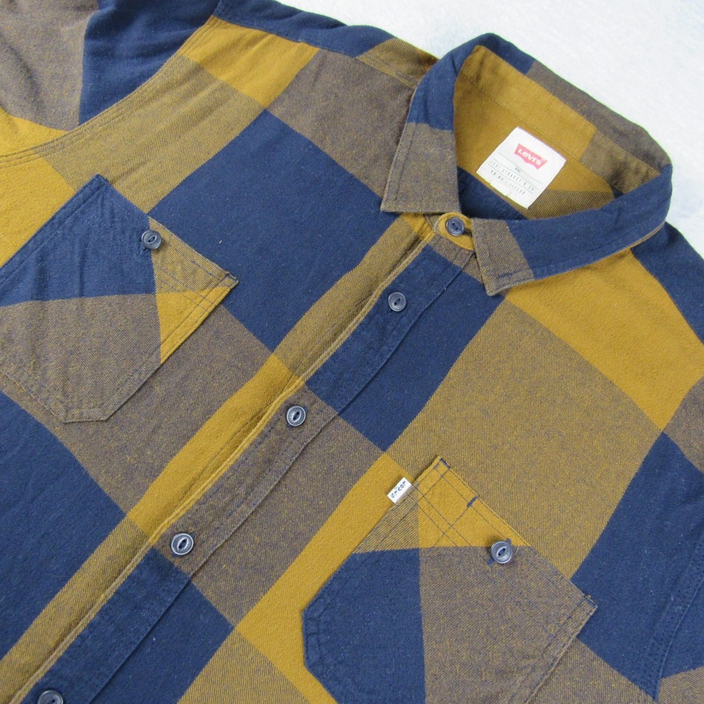 Levi's Flannel Shirt Mens XXL Navy Yellow Plaid Long Sleeve 3LYLW5562
